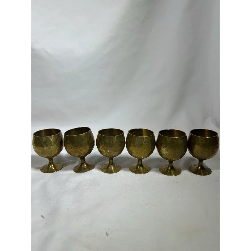 Vintage Brass Cordial Shot Glasses Goblets Cups Stems 2.5